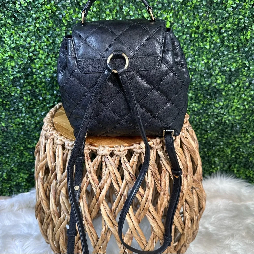 NWOT Tory‎ Burch Willa Leather Quilted Backpack Black Gold